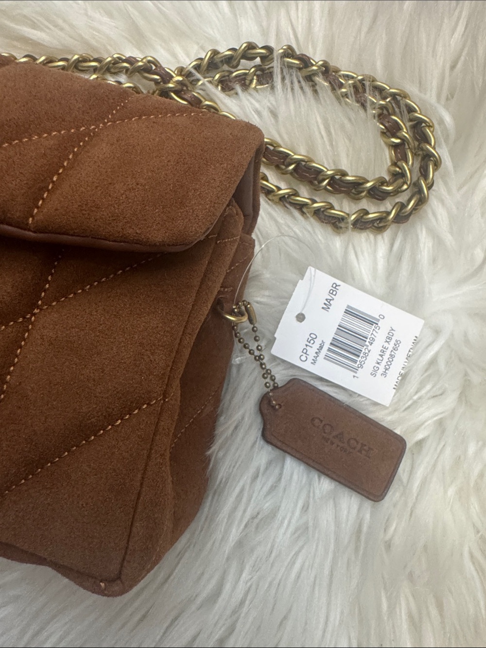 Coach Quilted Suede Shoulder Bag in Rust with Gold Chain - Picture 2 of 8